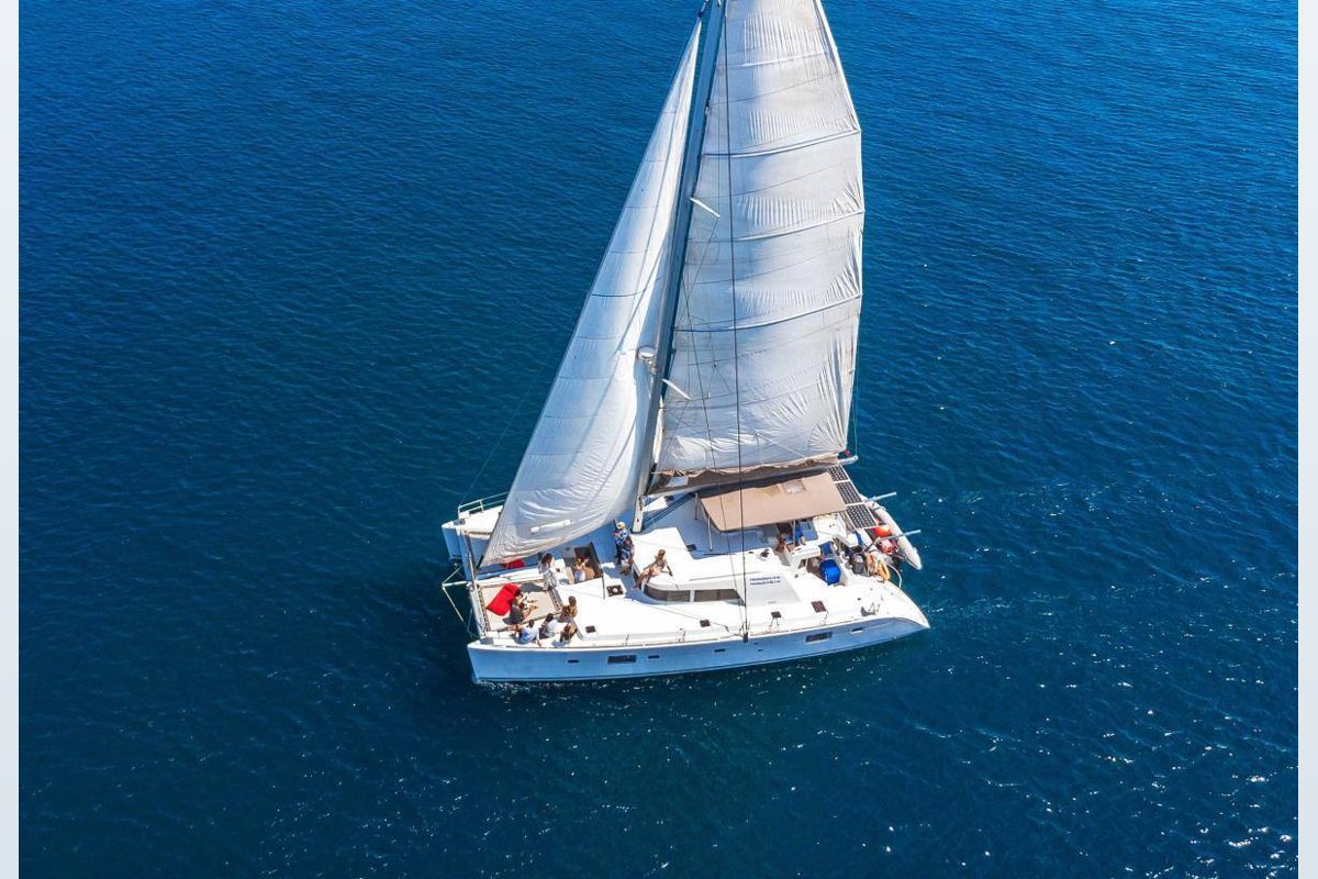 Lagoon 500 catamaran under sail